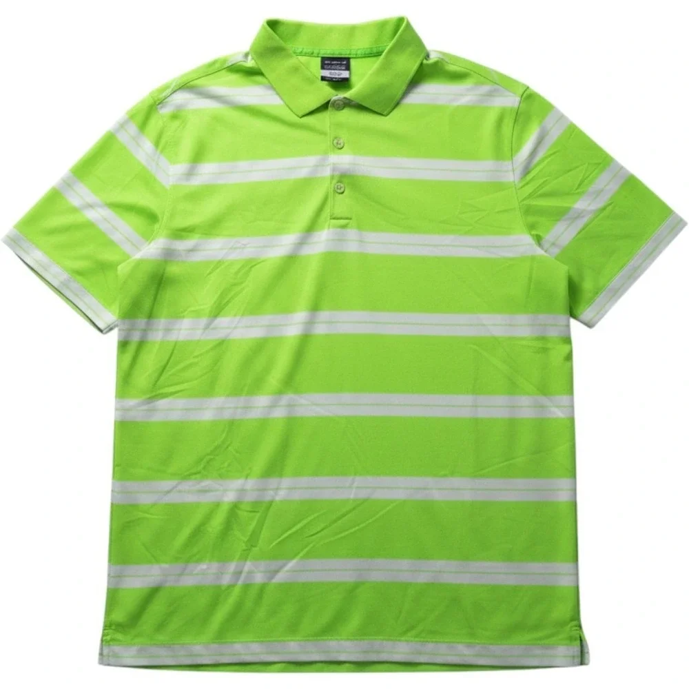 Nike Golf Polo Mens XL Lime Green Striped Dri-FIT Short Sleeve Shirt